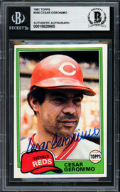 Cesar Geronimo Autographed 1981 Topps Card #390 Cincinnati Reds Beckett BAS #18628685