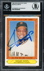Willie Mays Autographed 1985 Topps Woolworths Card #26 San Francisco Giants Beckett BAS #18629049