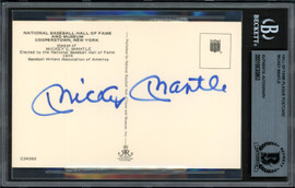 Mickey Mantle Autographed Hall of Fame Plaque Postcard New York Yankees (Signed On Back) Beckett BAS #18630863