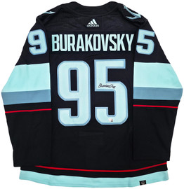 Seattle Kraken Andre Burakovsky Autographed Blue Adidas Authentic Primegreen Jersey Size 54 Fanatics Holo Stock #256999