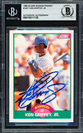 Ken Griffey Jr. Autographed 1989 Score Traded Rookie Card #100T Seattle Mariners Beckett BAS Stock #257222