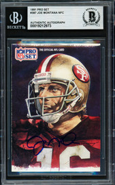 Joe Montana Autographed 1991 Pro Set Card #387 San Francisco 49ers Beckett BAS #19212973