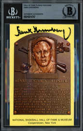 Hank Greenberg Autographed Hall of Fame Plaque Postcard Detroit Tigers Beckett BAS #19214747