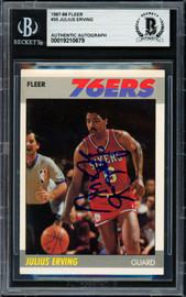 Julius Dr. J Erving Autographed 1987-88 Fleer Card #35 Philadelphia 76ers Beckett BAS #19210679