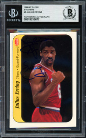 Julius Dr. J Erving Autographed 1986-87 Fleer Sticker Card #5 Philadelphia 76ers Beckett BAS #19210677