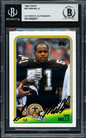 Sam Mills Autographed 1988 Topps Rookie Card #65 New Orleans Saints Beckett BAS #19428871