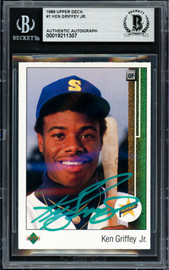 Ken Griffey Jr. Autographed 1989 Upper Deck Rookie Card #1 Seattle Mariners Beckett BAS #19211307
