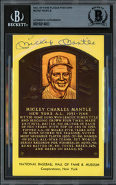 Mickey Mantle Autographed Hall of Fame Plaque Postcard New York Yankees Beckett BAS #19214923