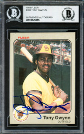 Tony Gwynn Autographed 1983 Fleer Rookie Card #360 San Diego Padres Vintage Signature Beckett BAS #18425355