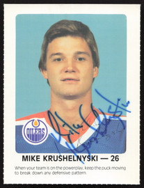 Mike Krushelnyski Autographed 1984-85 Post Red Rooster Card Edmonton Oilers SKU #258377