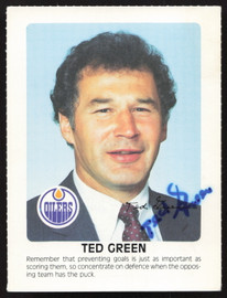 Ted Green Autographed 1984-85 Post Red Rooster Card Edmonton Oilers SKU #258391