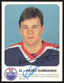Raimo Summanen Autographed 1985-86 Post Red Rooster Card Edmonton Oilers SKU #258409