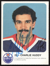 Charlie Huddy Autographed 1985-86 Post Red Rooster Card Edmonton Oilers SKU #258414