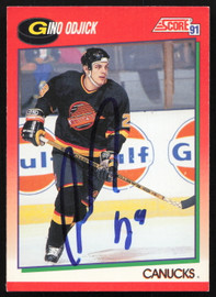 Gino Odjick Autographed 1991-92 Score Rookie Card #237 Vancouver Canucks SKU #258521