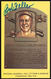 Bob Feller Autographed Hall of Fame Plaque Postcard Cleveland Indians SKU #259075