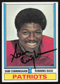 Sam Cunningham Autographed 1974 Topps Rookie Card #502 New England Patriots SKU #259134