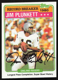 Jim Plunkett Autographed 1981 Topps Card #335 Oakland Raiders SKU #259208