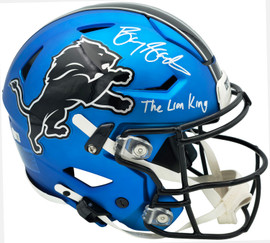 Barry Sanders Autographed Detroit Lions Blue Full Size SpeedFlex Authentic Helmet "Lion King" Beckett BAS QR Stock #260175