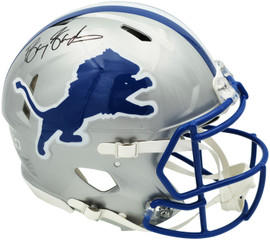 Barry Sanders Autographed Detroit Lions 1983-02 Silver Throwback Full Size Speed Authentic Helmet Beckett BAS QR Stock #260179
