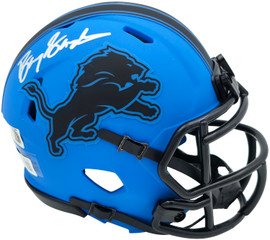 Barry Sanders Autographed Detroit Lions Rave Blue Speed Mini Helmet Beckett BAS QR Stock #260183