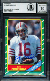 Joe Montana Autographed 1986 Topps Card #156 San Francisco 49ers Auto Grade Gem Mint 10 Beckett BAS Stock #261779