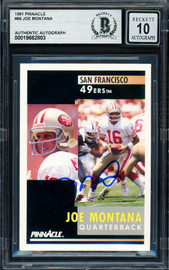 Joe Montana Autographed 1991 Pinnacle Card #66 San Francisco 49ers Auto Grade Gem Mint 10 Beckett BAS Stock #261795