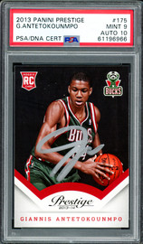 Giannis Antetokounmpo Autographed 2013 Panini Prestige Rookie Card #175 Milwaukee Bucks PSA 9 Auto Grade Gem Mint 10 PSA/DNA Stock #262002