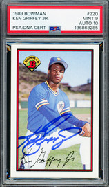 Ken Griffey Jr. Autographed 1989 Bowman Rookie Card #220 Seattle Mariners PSA 9 Auto Grade Gem Mint 10 PSA/DNA Stock #262020