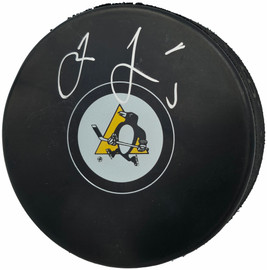 Jaromir Jagr Autographed Official Pittsburgh Penguins Logo Hockey Puck JSA Witness Stock #262092
