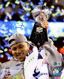 Malcolm Smith Autographed 8x10 Photo Seattle Seahawks SB XLVIII Trophy Beckett BAS Witness Stock #262120