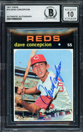 Dave Concepcion Autographed 1971 Topps Rookie Card #14 Cincinnati Reds Auto Grade Gem Mint 10 Beckett BAS #18969283