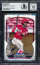 Elly De La Cruz Autographed 2023 Bowman Prospects Rookie Card #BP65 Cincinnati Reds Auto Grade Gem Mint 10 Beckett BAS #18969301