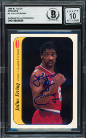 Julius Dr. J Erving Autographed 1986-87 Fleer Sticker Card #5 Philadelphia 76ers Auto Grade Gem Mint 10 Beckett BAS #19658699