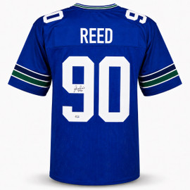 Seattle Seahawks Jarran Reed Autographed Blue Throwback Jersey MCS Holo Stock #262431