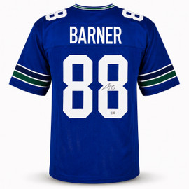 Seattle Seahawks AJ Barner Autographed Blue Throwback Jersey Beckett BAS Witness Stock #262502