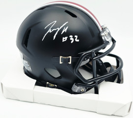 TreVeyon Henderson Autographed Ohio State Buckeyes Black Alternate Speed Mini Helmet (Smudged) Beckett BAS Witness #1W824685