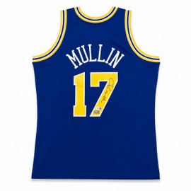 Golden State Warriors Chris Mullin Autographed Blue Mitchell & Ness Authentic Jersey Size L Beckett BAS QR #WB06433