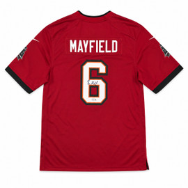 Tampa Bay Buccaneers Baker Mayfield Autographed Red Nike Jersey Size L Beckett BAS Witness #1W638423