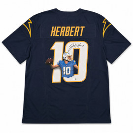 Los Angeles Chargers Justin Herbert Autographed Blue Hand Painted Nike Dry-Fit Jersey Size XL Fanatics Holo #XP14236854