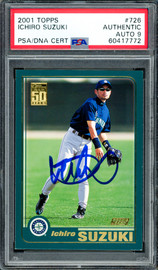Ichiro Suzuki Autographed 2001 Topps Rookie Card #726 Seattle Mariners Auto Grade Mint 9 PSA/DNA #60417772