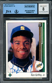Ken Griffey Jr. Autographed 1989 Upper Deck Rookie Card #1 Seattle Mariners Auto Grade Near Mint/Mint 8 Vintage Rookie Era Signature JSA/Beckett #8082774
