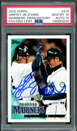 Ken Griffey Jr. & Ichiro Suzuki Autographed 2010 Topps Card #515 Seattle Mariners PSA 10 Auto Grade Gem Mint 10 PSA/DNA #136863293