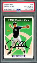 Derek Jeter Autographed 1993 Topps Rookie Card #98 New York Yankees Auto Grade Gem Mint 10 PSA/DNA #142287566