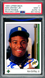 Ken Griffey Jr. Autographed 1989 Upper Deck Rookie Card #1 Seattle Mariners PSA 9 Auto Grade Gem Mint 10 PSA/DNA #65116742