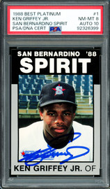 Ken Griffey Jr. Autographed 1988 Best Platinum Rookie Card #1 Seattle Mariners PSA 8 Auto Grade Gem Mint 10 PSA/DNA #92326399