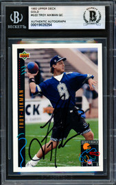 Troy Aikman Autographed 1992 Upper Deck Gold Card #G22 Dallas Cowboys Beckett BAS #19828254