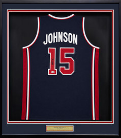 Magic Johnson Autographed Framed Blue All Star Jersey Beckett BAS Witness Stock #262549