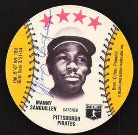 Manny Sanguillen Autographed 1976 MSA Orbaker's Ice Cream Card Pittsburgh Pirates SKU #264321