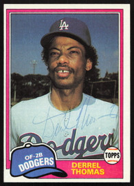 Derrel Thomas Autographed 1981 Topps Card #211 Los Angeles Dodgers SKU #264919