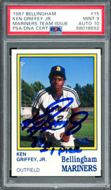 Ken Griffey Jr. Autographed 1987 Bellingham Rookie Card #15 Seattle Mariners PSA 9 Auto Grade Gem Mint 10 "87 #1 Pick" PSA/DNA #68018692